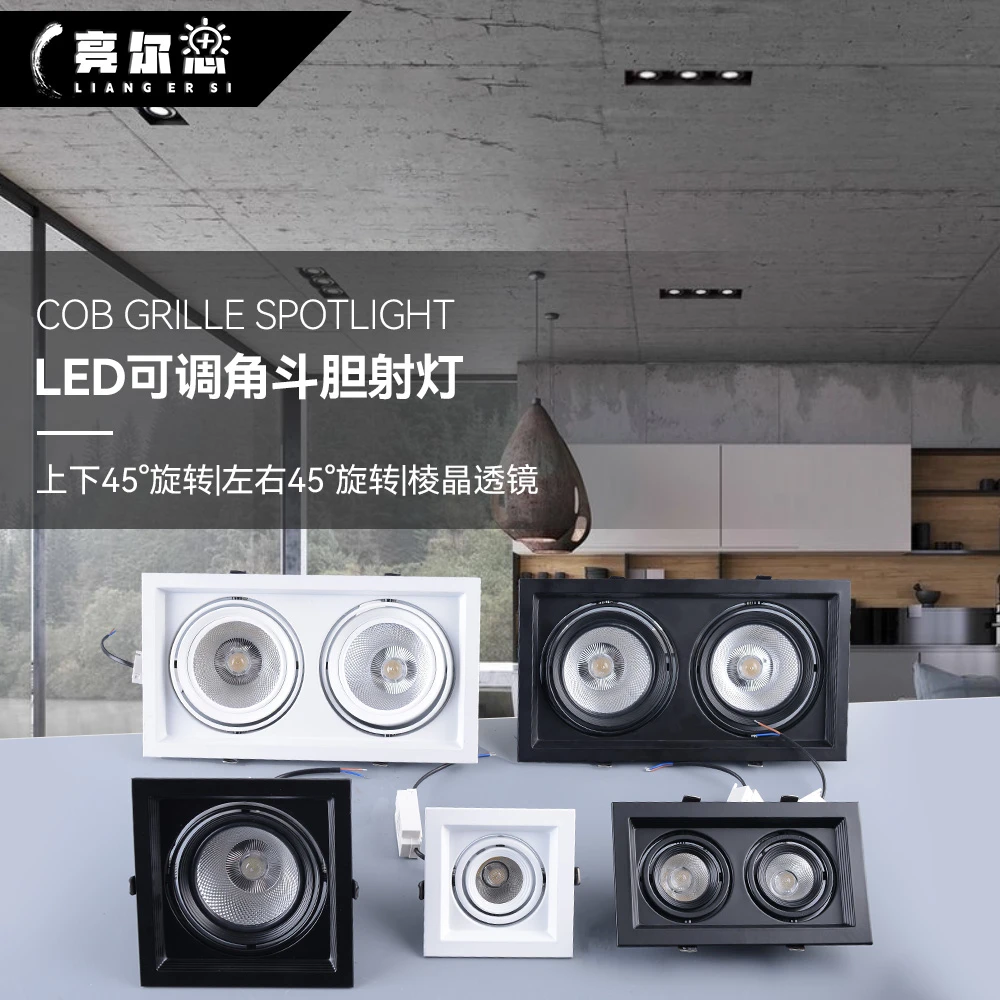 双头方斗胆灯店铺办公室展厅led单头方形嵌入式天花吊顶网格射灯
