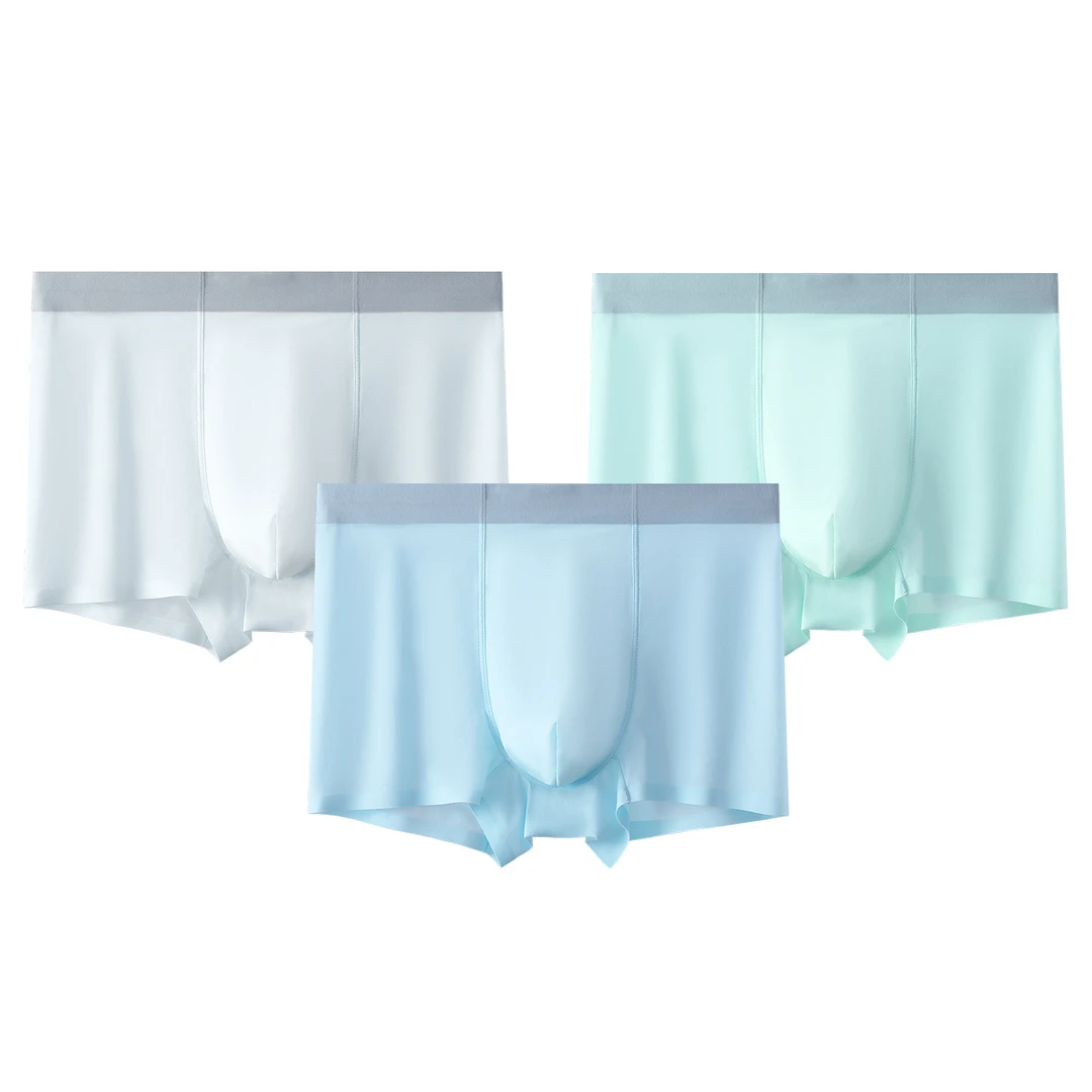 新款轻薄透气无感冰丝男士内裤纯色舒适无痕礼盒装男生平角裤批发