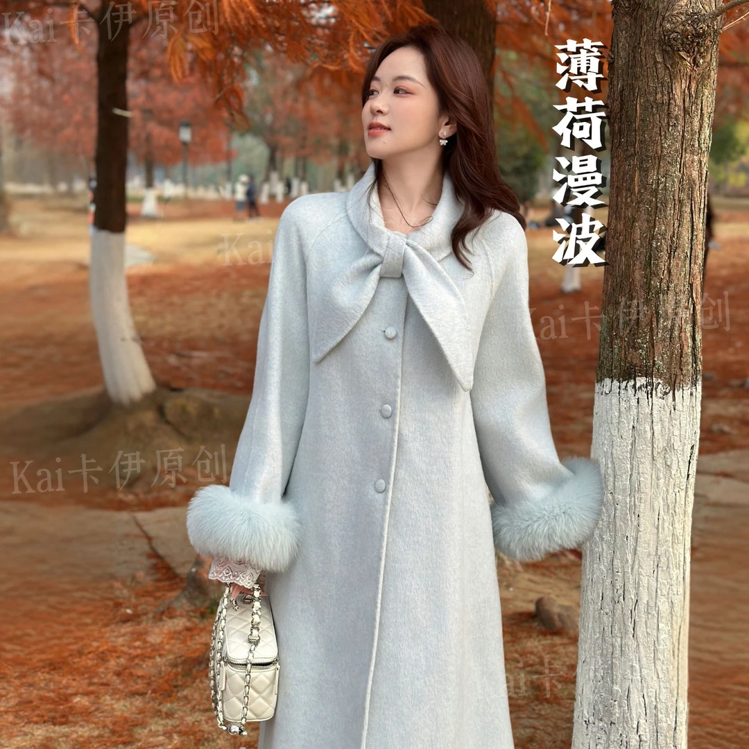 【Kai卡伊】原创兔耳朵狐狸毛双面高支保暖羊毛大衣