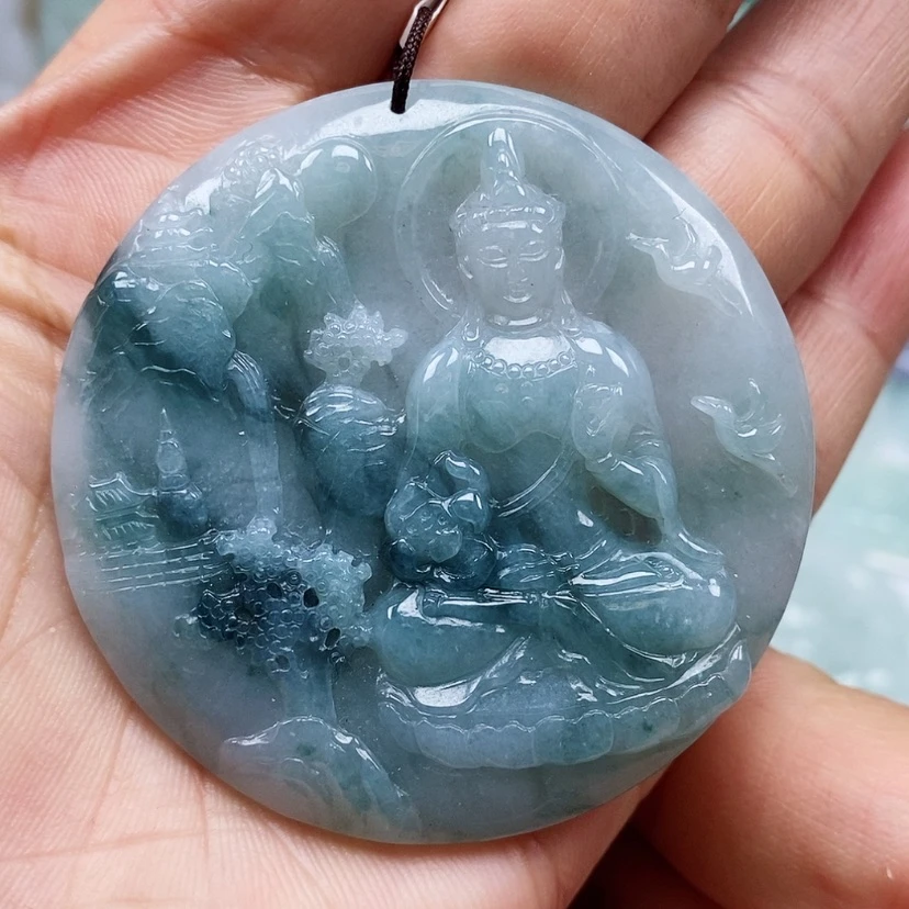 【闪购商品】翡翠颈饰未镶嵌天然翡翠A货山水观音