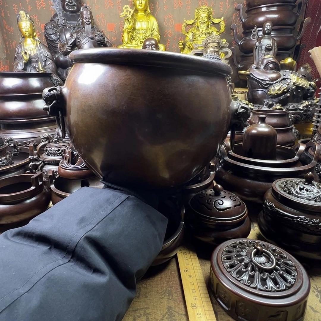 龙***鳞铜香炉供香炉聚宝盆家用铜香炉