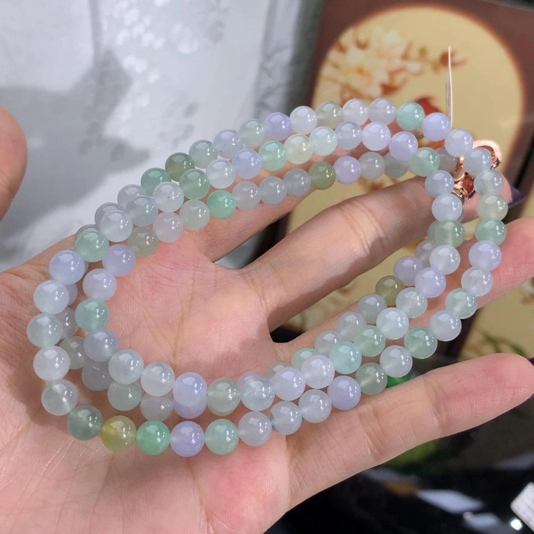 翡翠未镶嵌手串卡6冰胶马卡龙项链