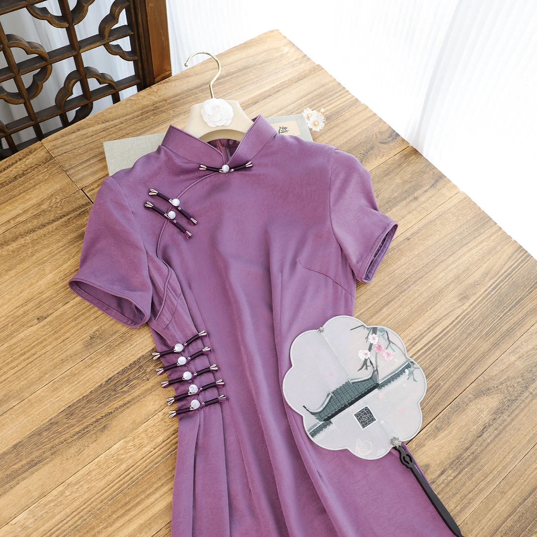 俏娘鱼紫色复古新中式短袖旗袍女高端大气2025夏新款优雅日常可穿