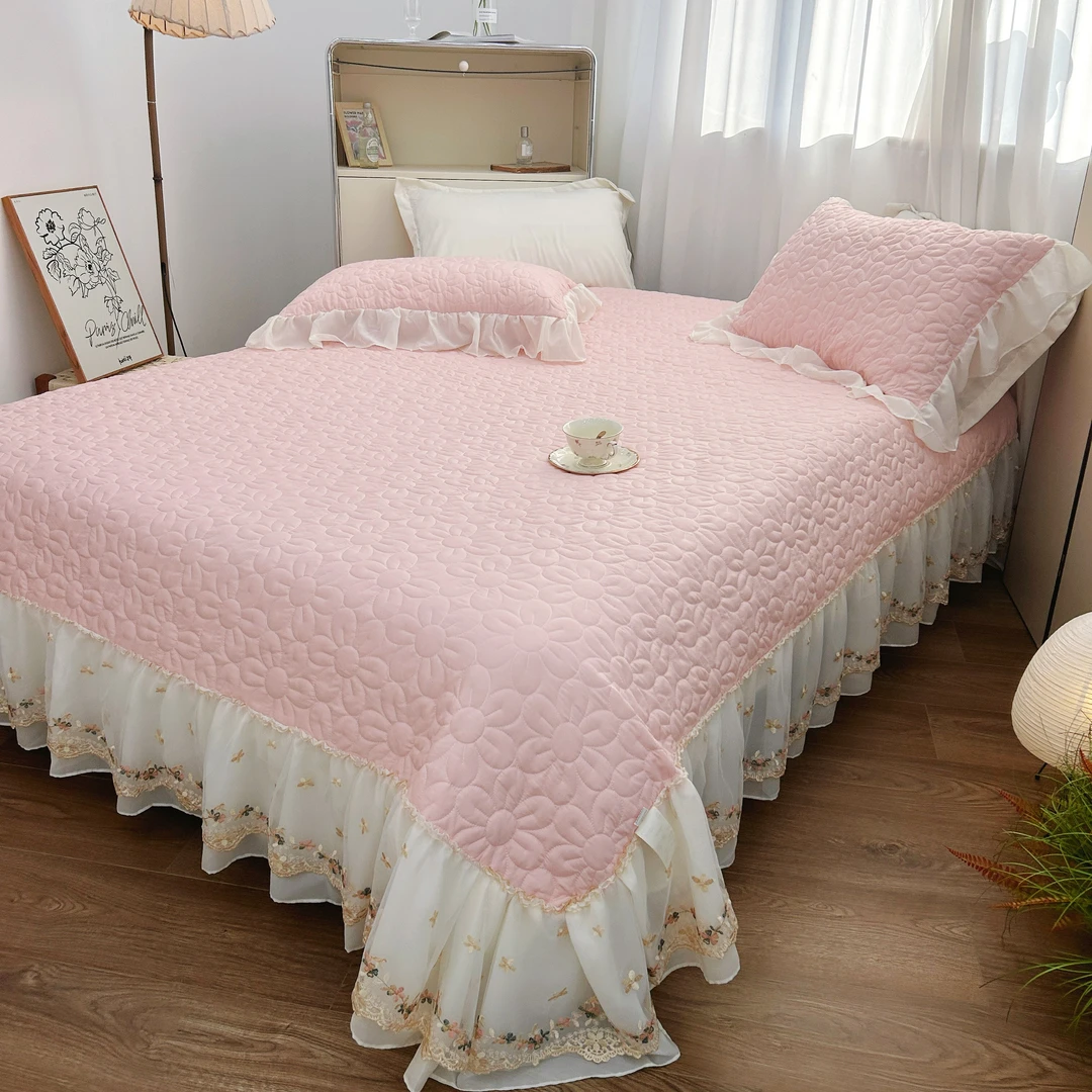 ◎水洗双层纱 清仓【三件套】舒适床裙枕套四季款可机洗不滑床