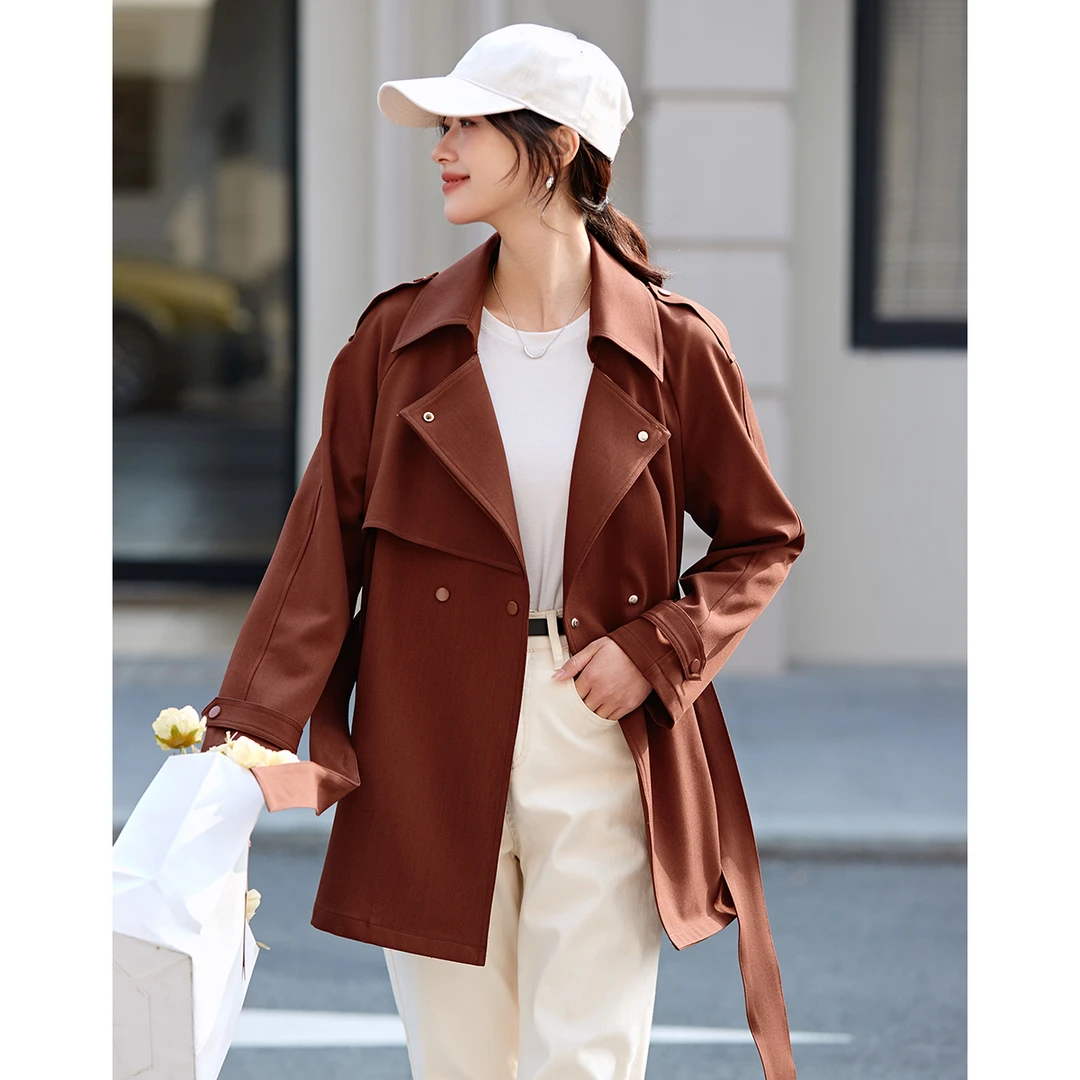 沫晗依美【直播】系带风衣2025春季通勤百搭插肩袖系带显瘦外套风衣