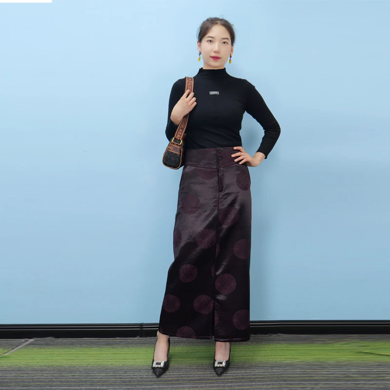 藏吧啦女士喜团花复合棉藏裙半身裙