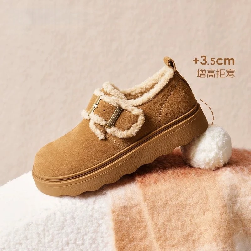 毛毛博肯乐福鞋女冬季新款后厚底雪地靴加绒保暖鞋子