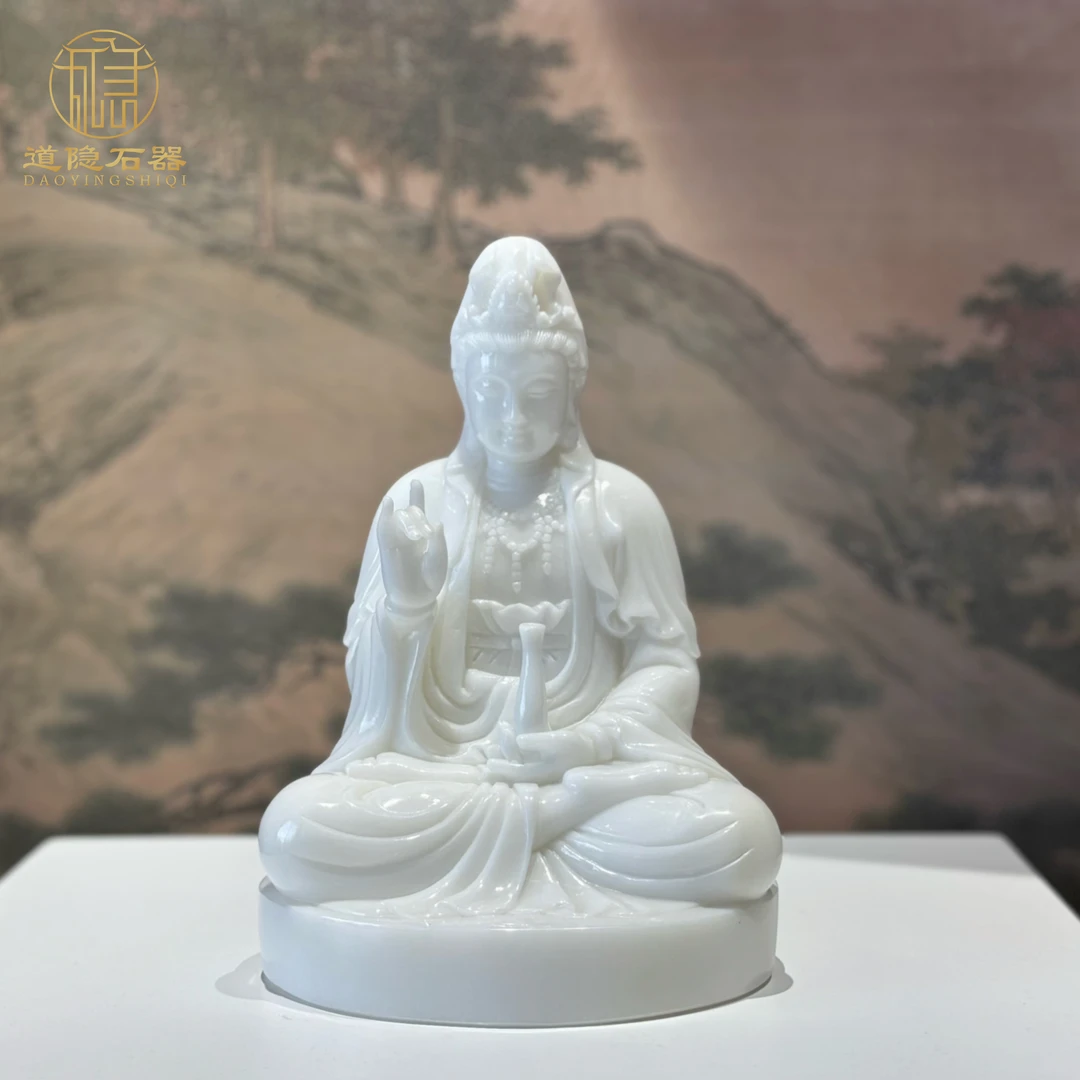杨柳观音汉白玉雕塑石材摆件茶空间造景艺术品