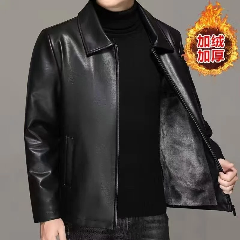 真皮绵羊皮皮衣男休闲高档翻领软皮皮夹克秋冬季加绒加厚男装外套