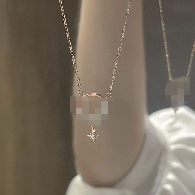 合金锆石吊坠 星辰揽月项链女锁骨链轻奢小众设计高级感ins闺