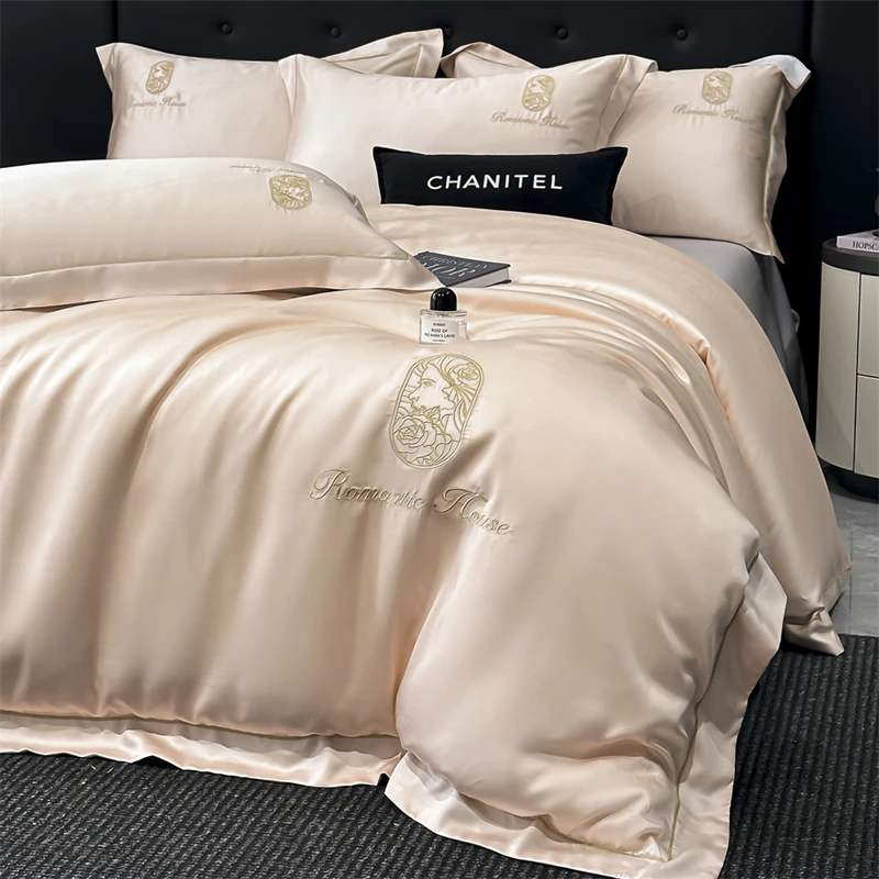 水星家纺适用冰丝床上用品四件套丝滑裸睡被套床单水洗真丝三件套