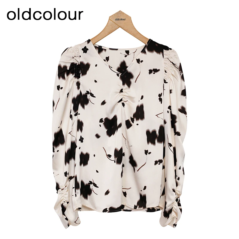 春季新品法式碎花V领设计感高级时尚长袖套头衫P13013343