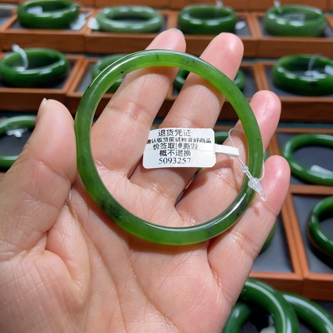 飘***和田玉（碧玉）未镶嵌手镯苹果绿5758