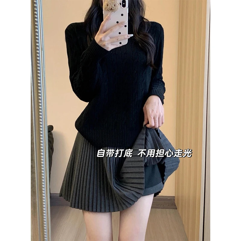 2025秋冬百搭自制毛呢百褶裙高腰显瘦A字小个子学院风半身短裙