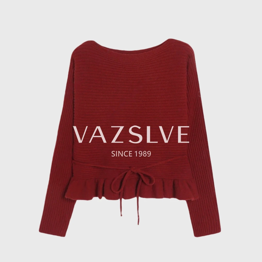 【VAZSLVE/全新奢品】捡漏 羊毛马海毛坑条抽绳荷叶边毛衣msl1358