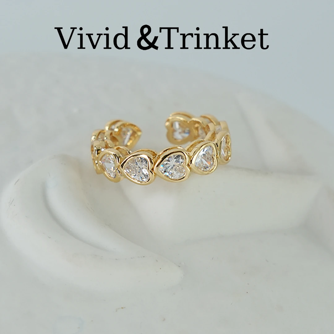 铜合金戒指 ViVi爱心锆石金色女日韩浅金精致金戒小众ins
