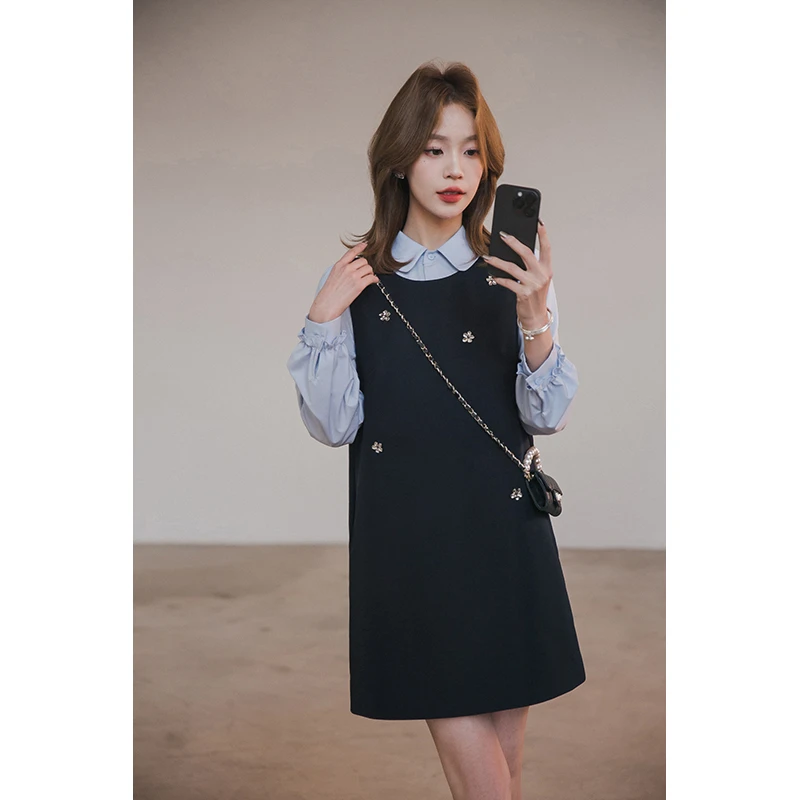 小谷粒韩女套装 小香风背心裙衬衫两件套春季新款时尚高级感A字裙