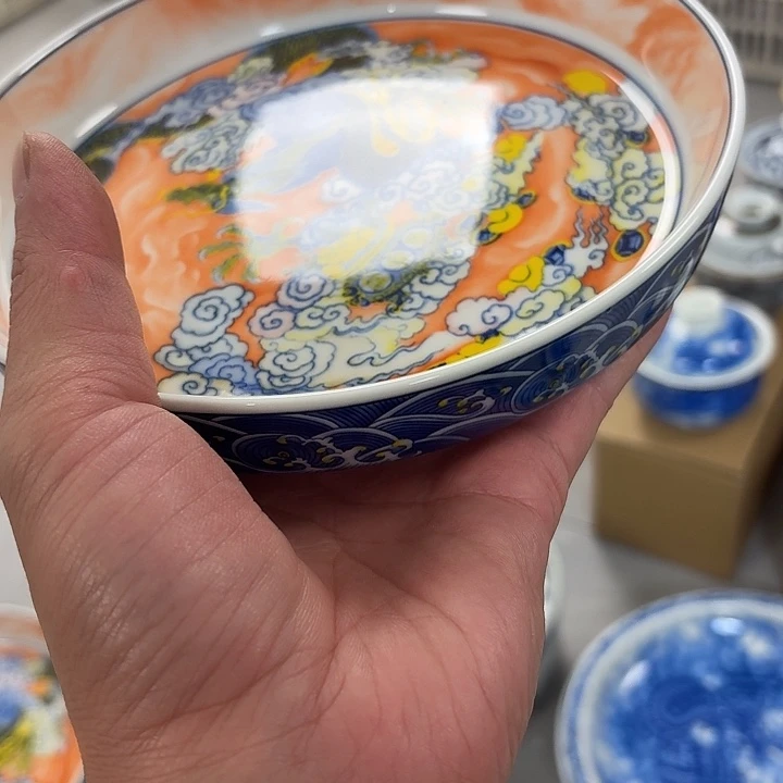 瓷片粉彩腾龙献宝大胡乘景德镇
