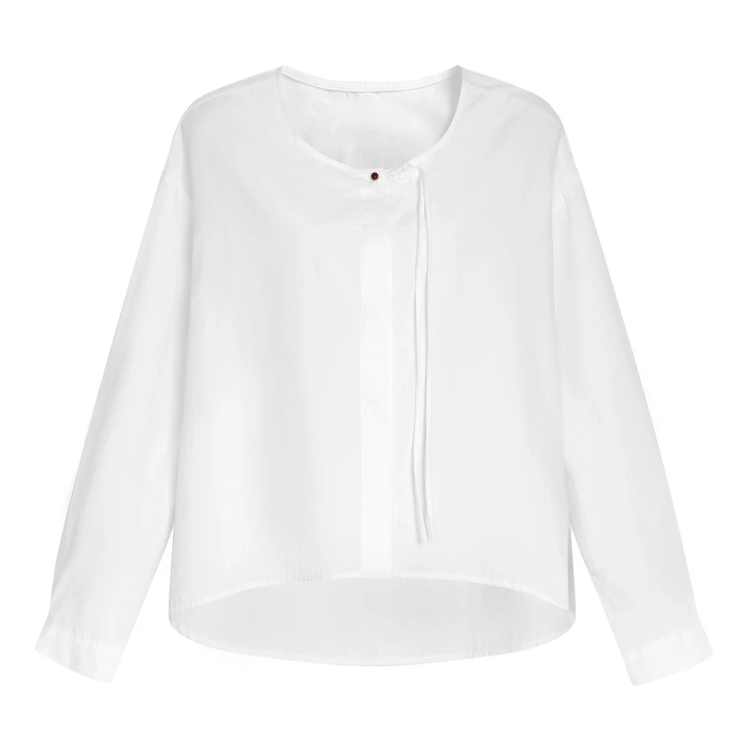 高品质国风圆领宽松白色时尚长袖衬衫打坐白衬衫瑜伽练功服TS