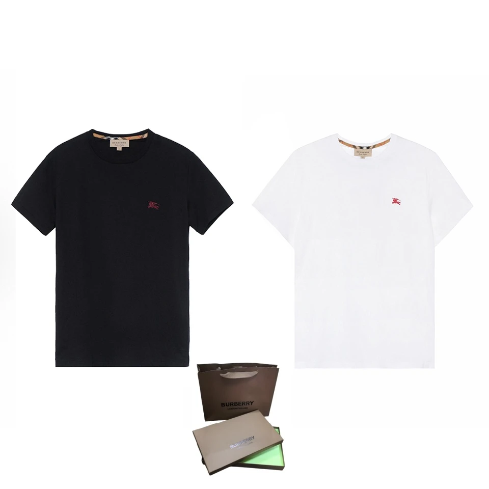 Burberry博柏利配件手提袋+刺绣圆领休闲短袖T恤 男款 黑色白色