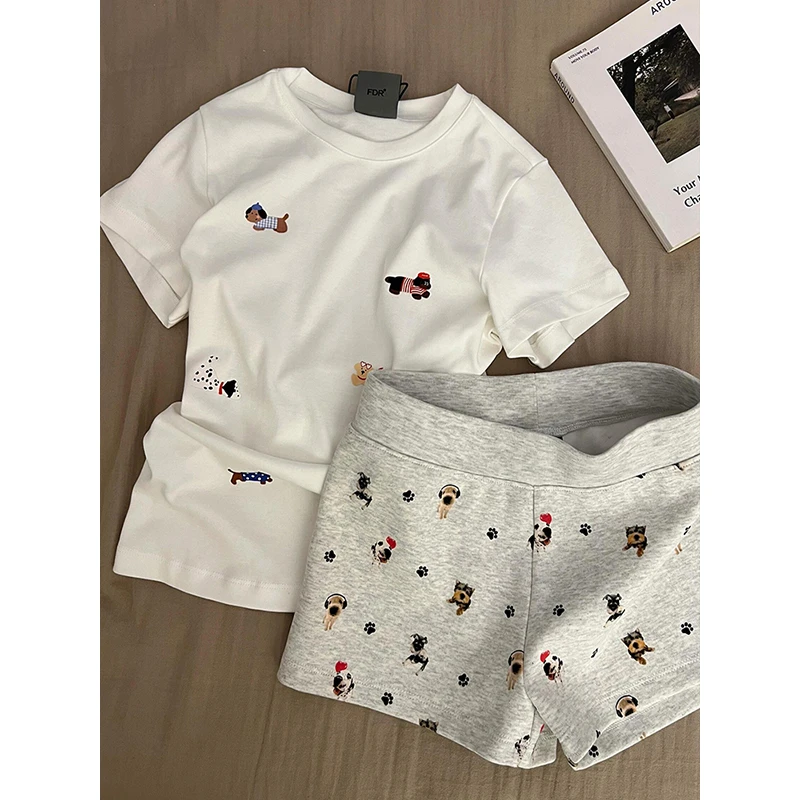 【小狗印花】韩系可爱卡通睡衣女夏季新款短袖短裤可外穿家居服套装