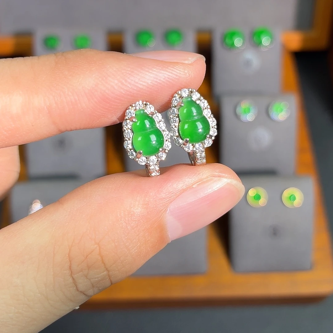 翡翠银S925镶嵌耳饰耳饰