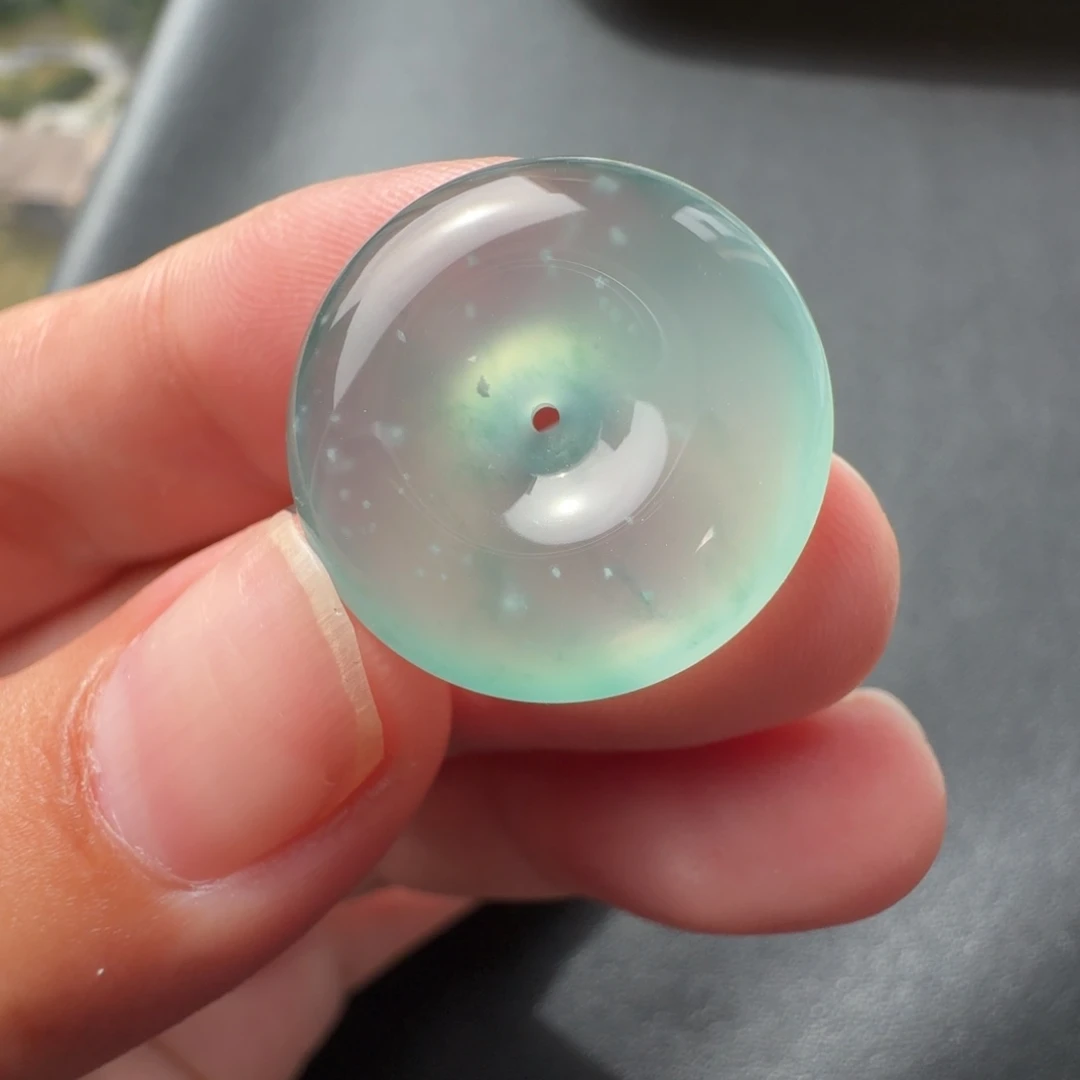 定制翡翠未镶嵌高冰星空蓝雪花棉平安扣