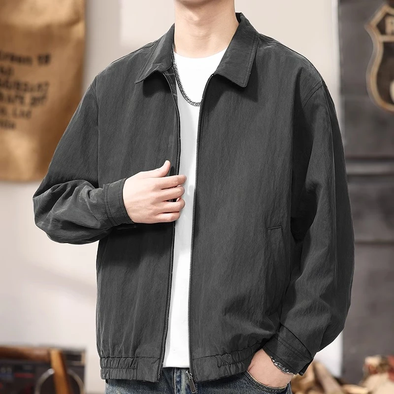 时尚休闲夹克男士春秋季两面穿搭简约低调痞帅商务夹克格子上衣男