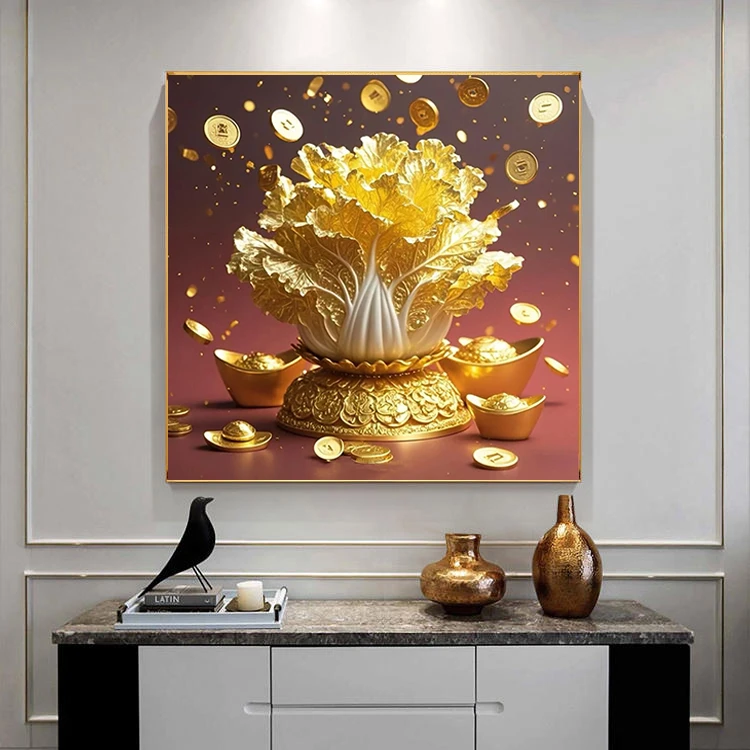 轻奢八方来财钻石画新款满钻白菜手工粘钻十字绣客厅小幅百财纳福