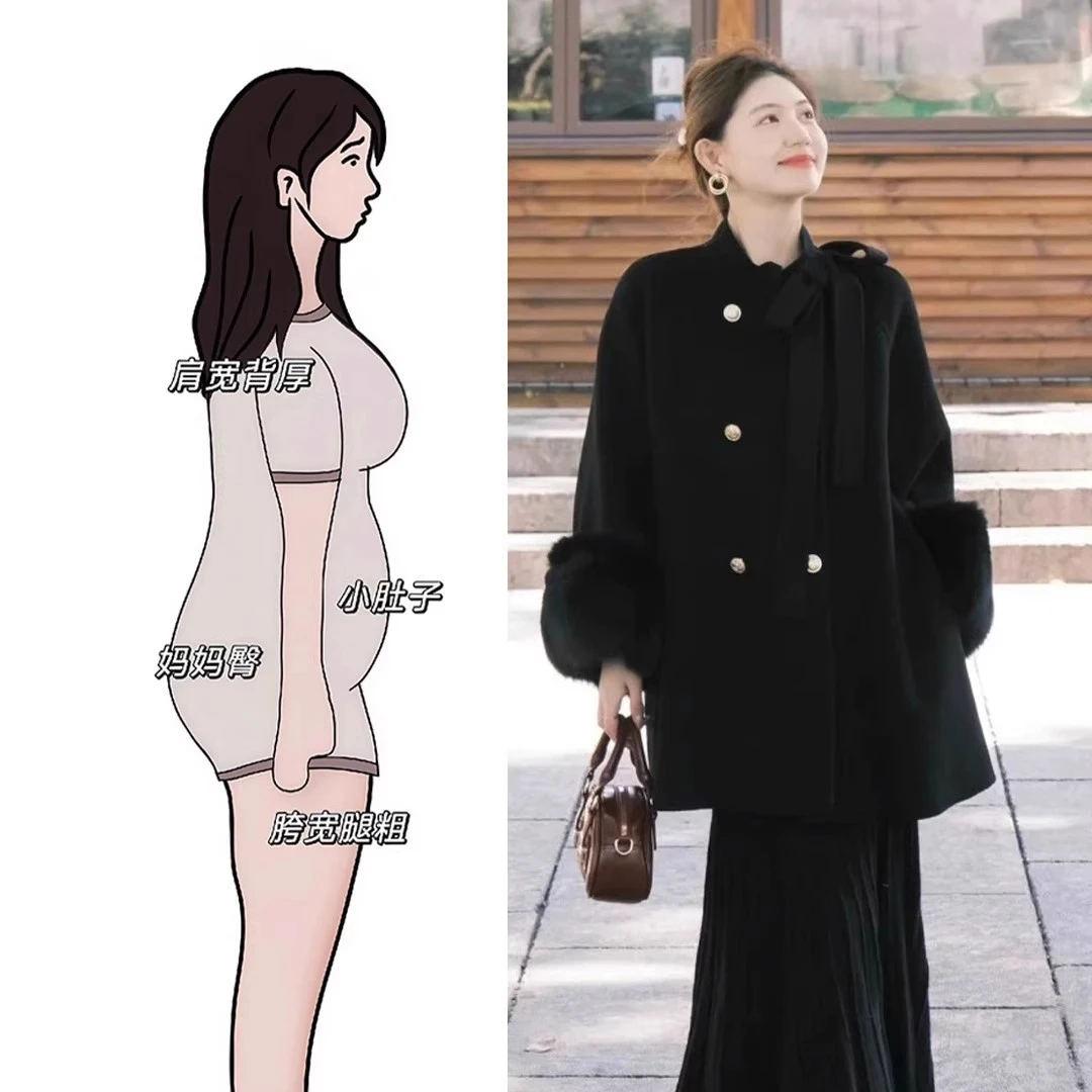 赫本风冬装搭配一整套大码胖mm黑色毛呢外套轻熟御姐两件套装裙女