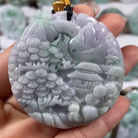 翡翠颈饰未镶嵌山水牌两面工福利