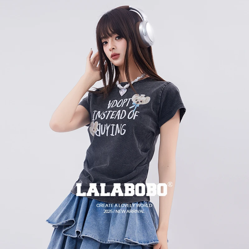 LALA小狗字母压褶T恤RBEB-DT26