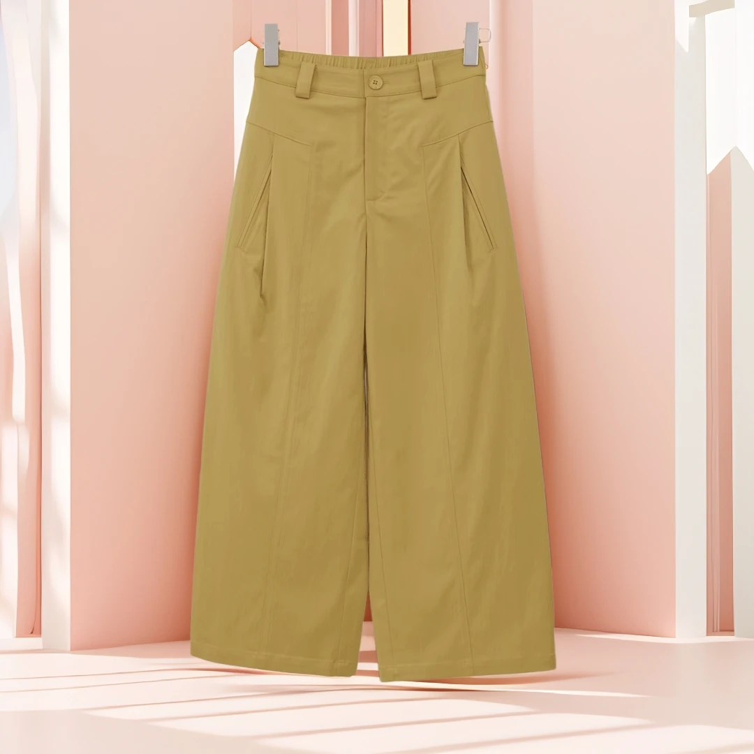 2025夏季韩版时尚洋气百搭显瘦减龄八分阔腿女休闲裤设计新潮