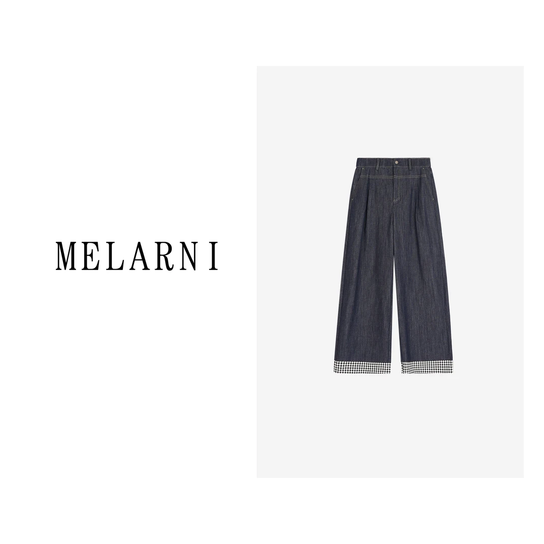 【MELARNI】牛仔裤微胖大码显瘦高腰时尚百搭宽松设计师MLN11930