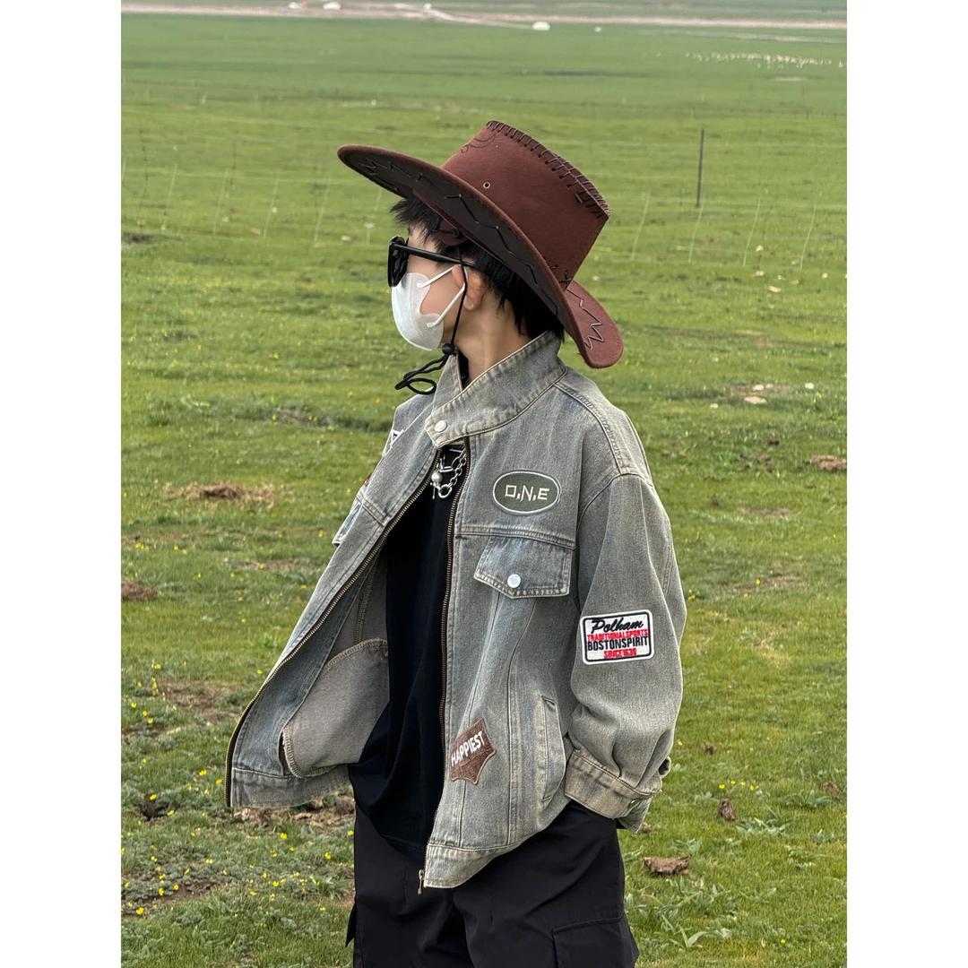 THE LUHAN【贴标牛仔】男童春秋牛仔外套复古宽松韩版休闲学生24343