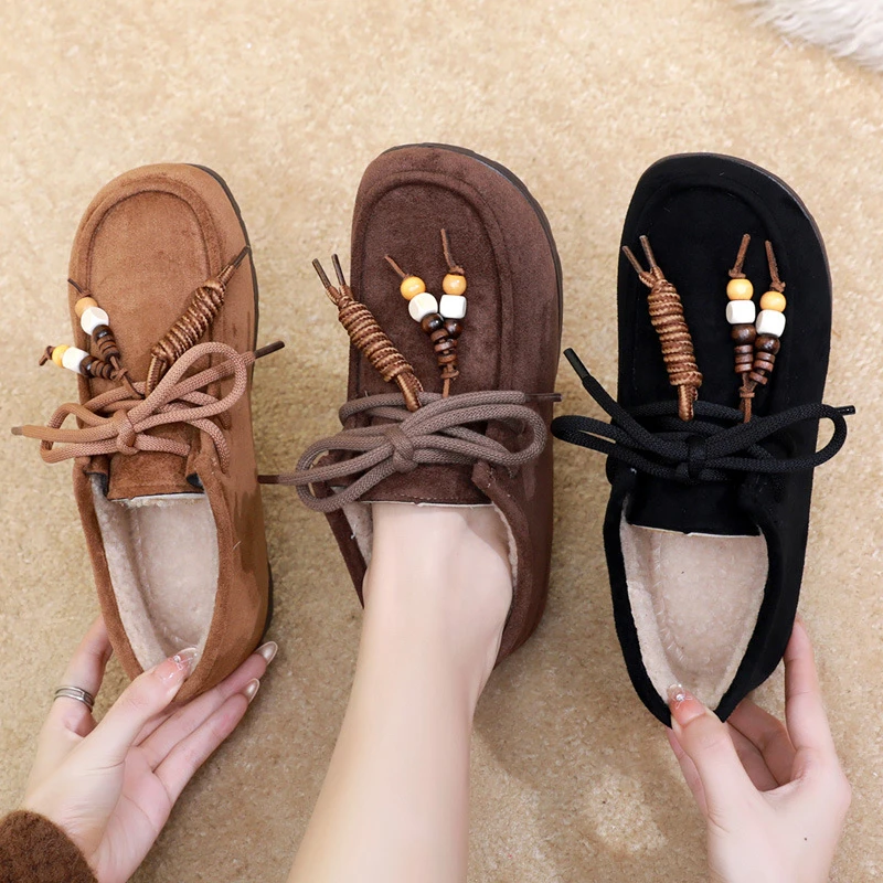 袋鼠鞋女2025秋冬季新款加绒保暖女棉鞋复古休闲勃肯鞋百搭豆豆鞋