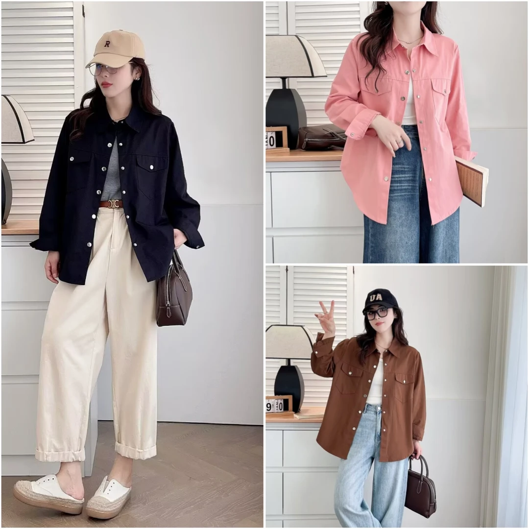春季减龄气质显瘦百搭翻领微胖mm大码女装叠穿长袖衬衫衬衣外套
