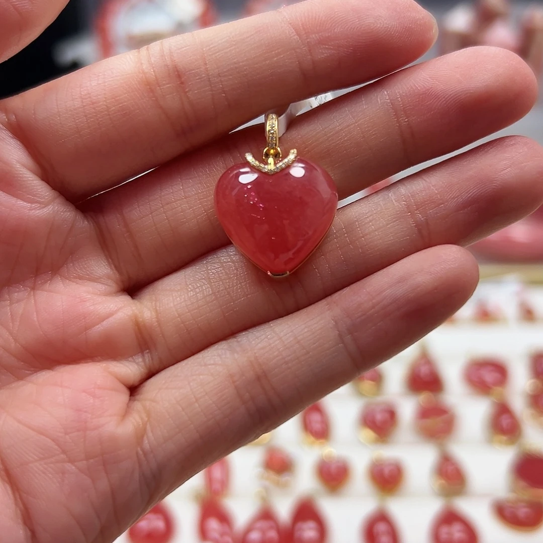 菱锰矿（红纹石）18K金镶嵌吊坠(不含链)