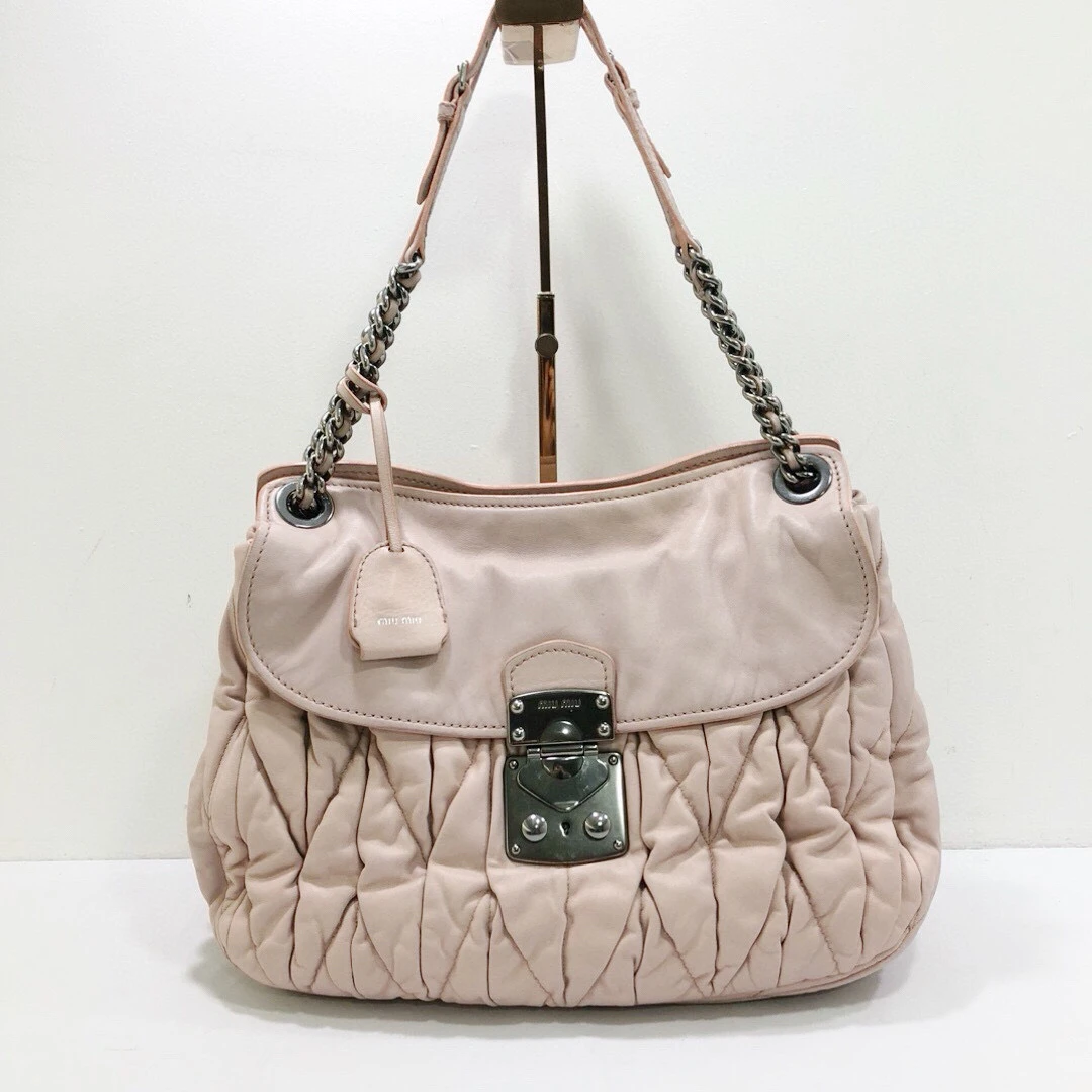 95新 MIU MIU/缪缪 全皮樱花粉褶皱手提单肩包