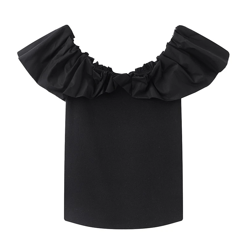 艾诺丝针织衫女商场同款2025春新款一字领露肩荷叶领上衣18195