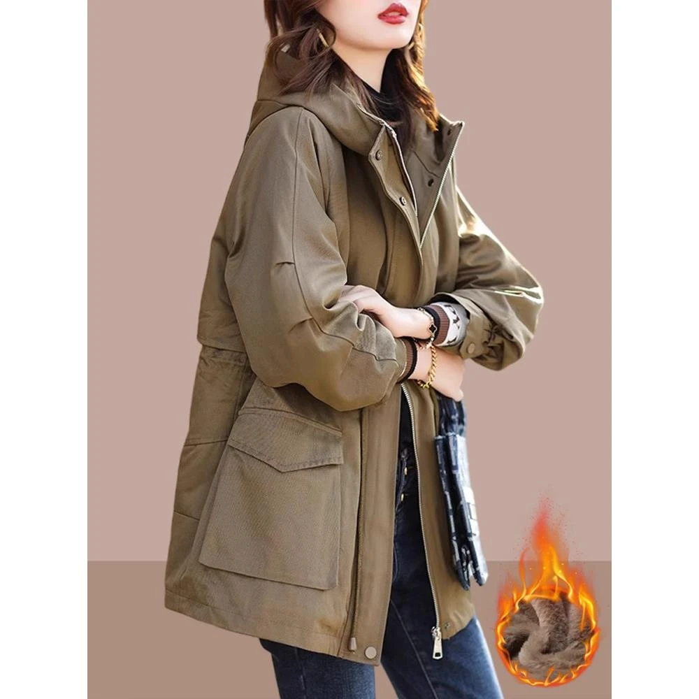 中长款派克棉服女士2025秋冬新款时尚休闲大码加绒加厚夹棉衣外套