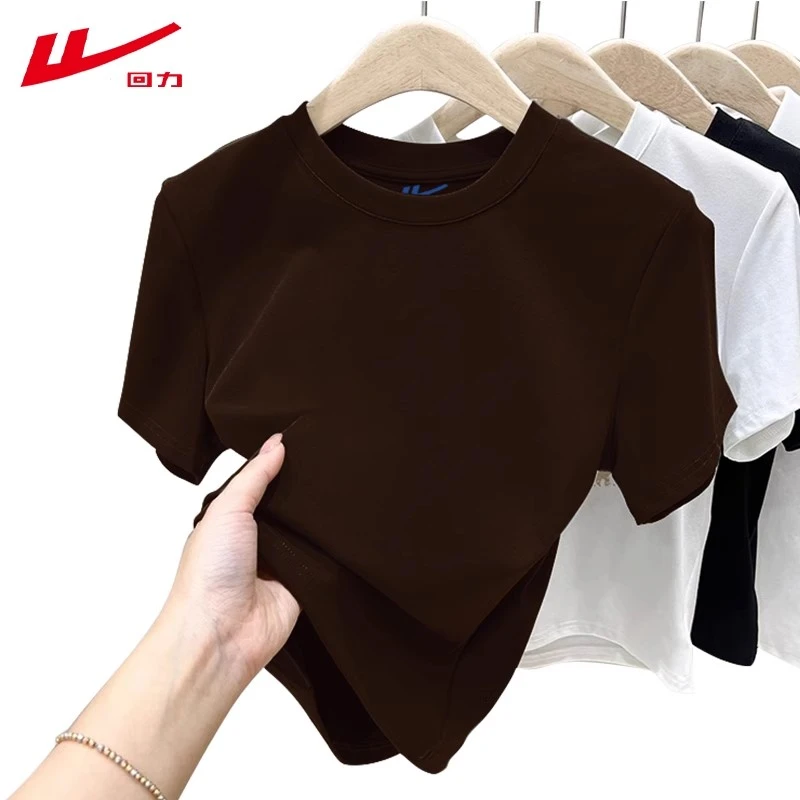 回力春夏秋季跑步健身上衣简约常规t恤女2025棉运动短袖圆领T恤