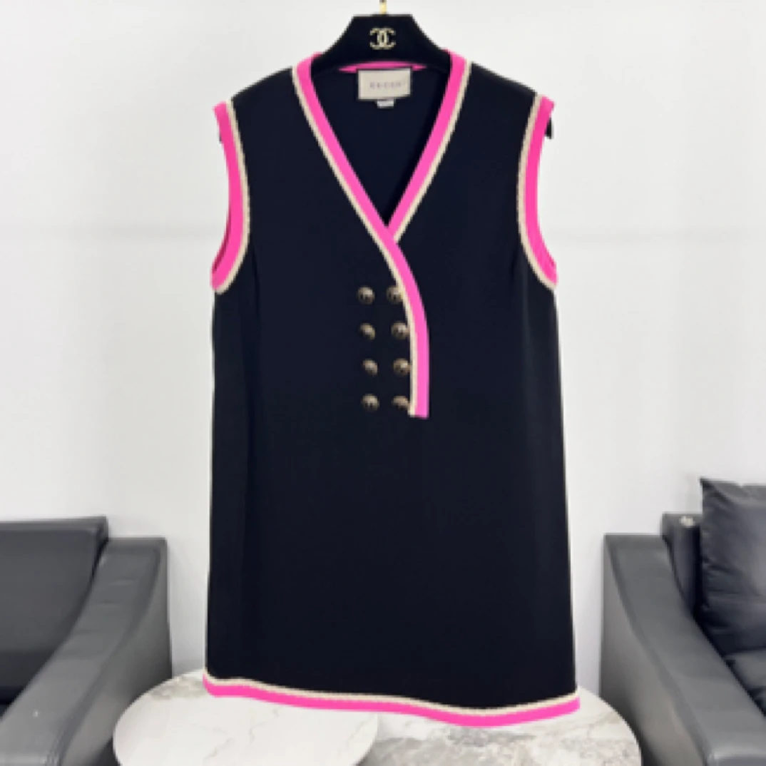 99新 GUCCI/古驰 CZF0764/V领背心裙/尺码36