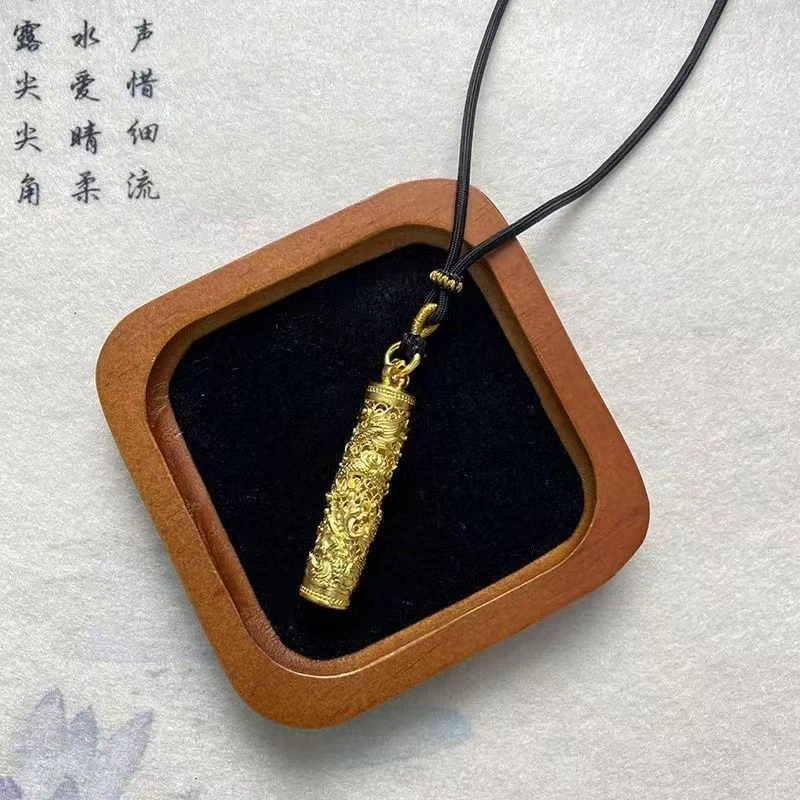 吊坠足银 吊坠足银 古法盘龙柱金*银镀金雕花飞天祥龙项链挂坠