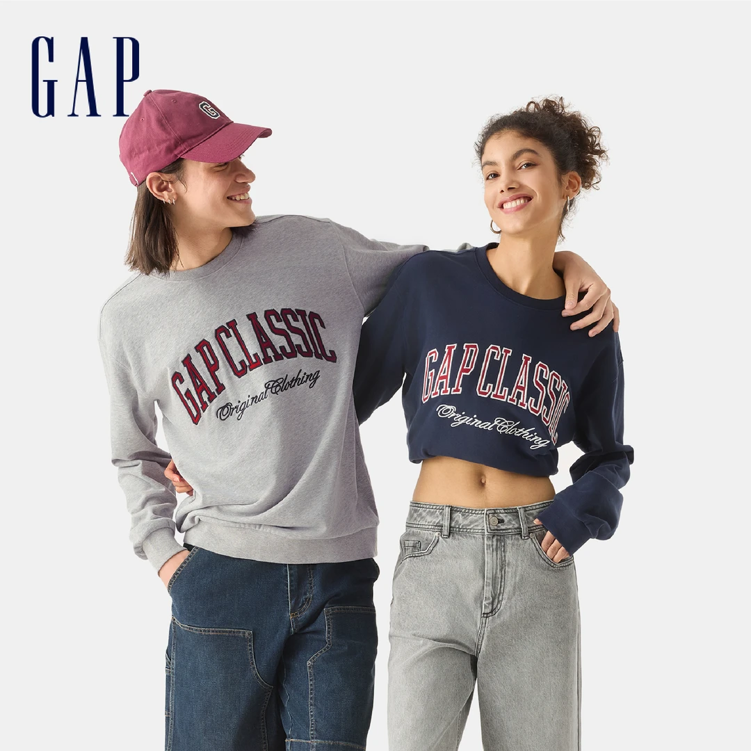 Gap男女装2025春季新款法式圈织软贴布绣logo卫衣休闲上衣721298