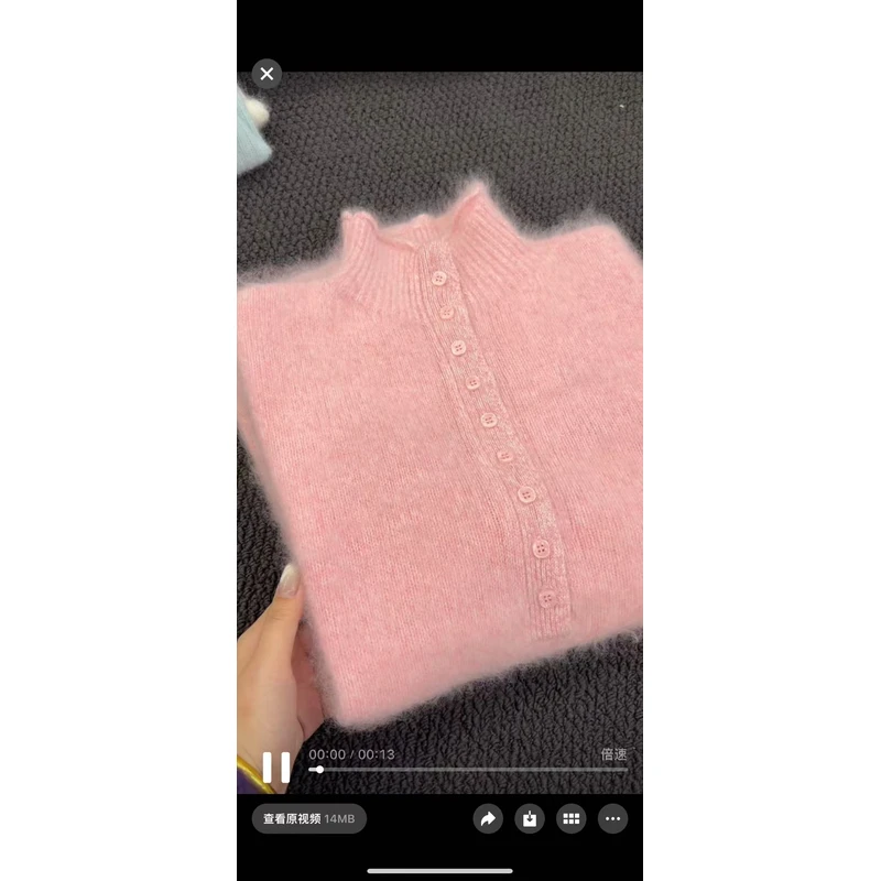 9粒扣~100纯羊毛《衣长59胸围53》拉绒毛衣女~FF90