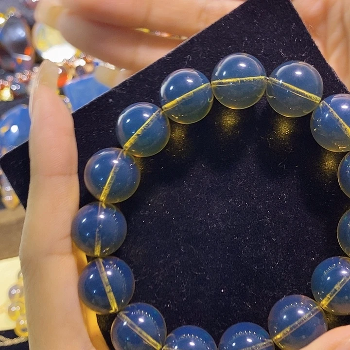 蓝珀未镶嵌珠宝奇石墨西哥蓝珀手串14
