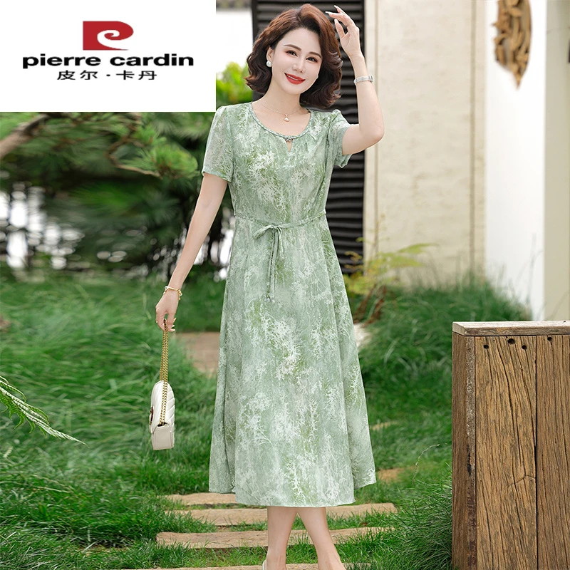 皮尔卡丹中年妈妈夏装优雅气质连衣裙新款新款中老年女装端庄大气