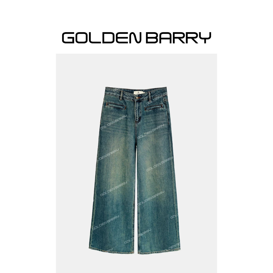 GOLDENBARRY|501109高腰时尚复古宽松牛仔裤