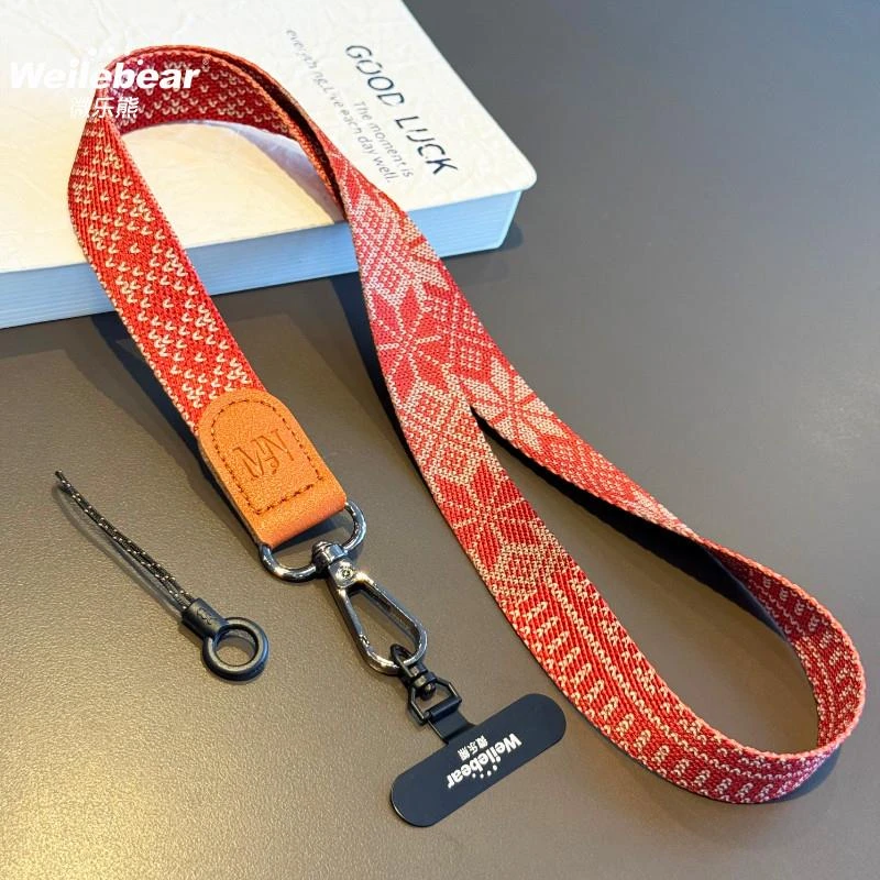 复古花纹手机挂绳挂脖绳加宽带子皮扣工牌吊绳手提相机腕带手机链